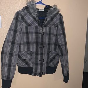 Grey Plaid Puffer Coat
